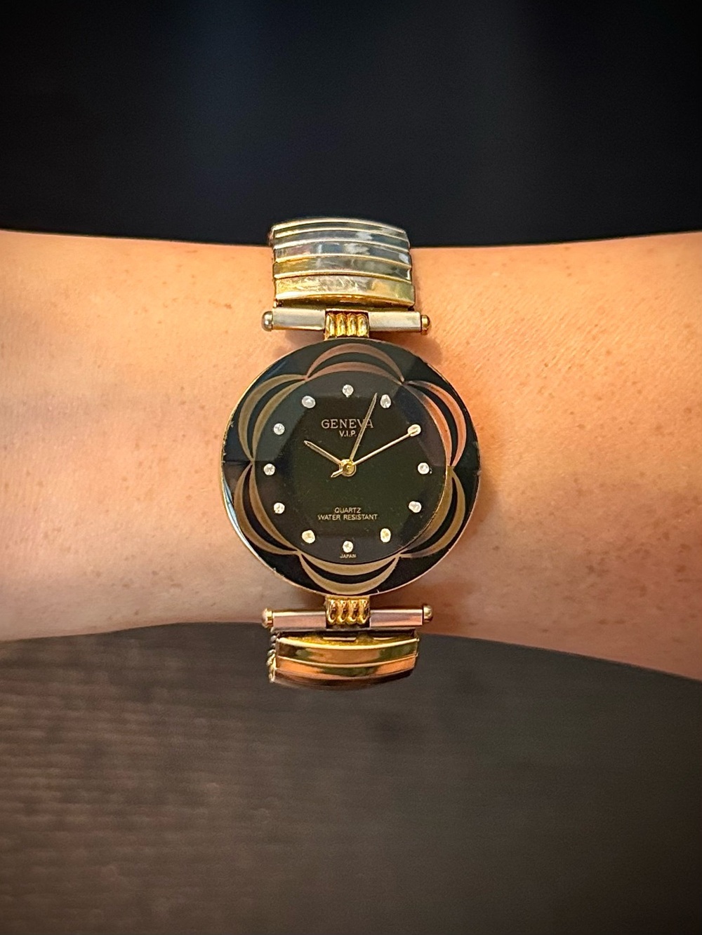 Gold Silver Mixed Metal 90s Watch Rhinestone Geneva
